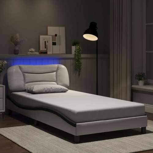 Okvir kreveta LED bijelo-crni 100 x 200 cm od umjetne kože - Bijela i crna 100 x 200 cm Cijena