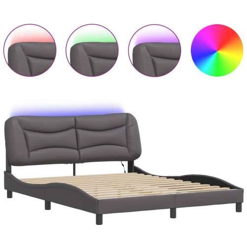 Okvir kreveta s LED svjetlima sivi 160 x 200 cm od umjetne kože - Siva 160 x 200 cm Cijena