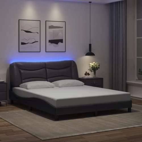 Okvir kreveta s LED svjetlima sivi 160 x 200 cm od umjetne kože - Siva 160 x 200 cm Cijena