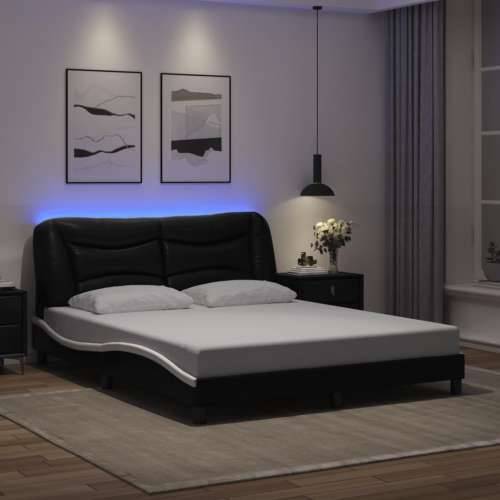 Okvir kreveta LED crno-bijeli 160 x 200 cm od umjetne kože - Crno-bijelo 160 x 200 cm Cijena