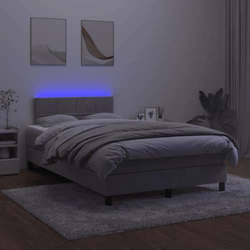 Krevet box spring s madracem LED svjetlosivi 120x190 cm tkanina - Svjetlosiva 120 x 190 cm Blok s kvadratima Cijena