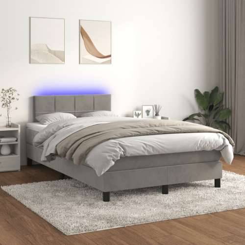 Krevet box spring s madracem LED svjetlosivi 120x190 cm tkanina - Svjetlosiva 120 x 190 cm Blok s kvadratima Cijena
