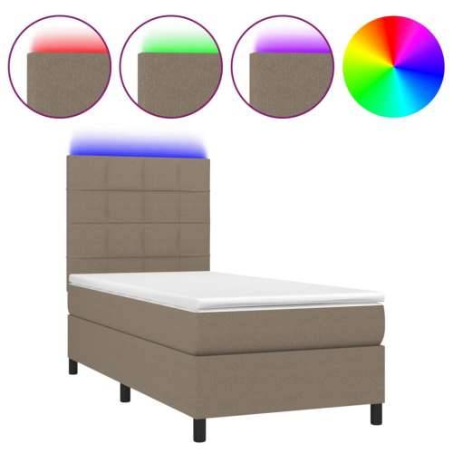 Krevet box spring s madracem LED smeđesivi 90x190 cm tkanina - Sivo-smeđa 90 x 190 cm Blok s kvadratima Cijena