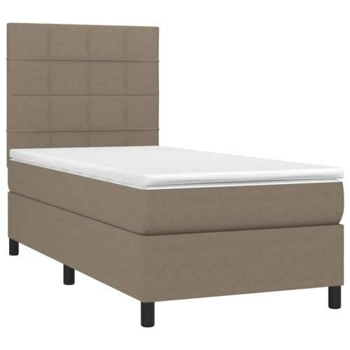 Krevet box spring s madracem LED smeđesivi 90x190 cm tkanina - Sivo-smeđa 90 x 190 cm Blok s kvadratima Cijena