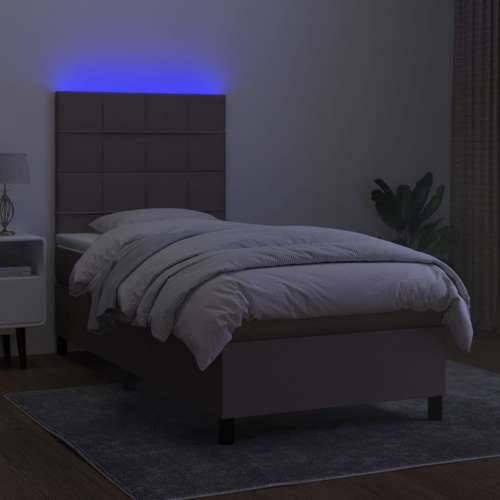 Krevet box spring s madracem LED smeđesivi 90x190 cm tkanina - Sivo-smeđa 90 x 190 cm Blok s kvadratima Cijena
