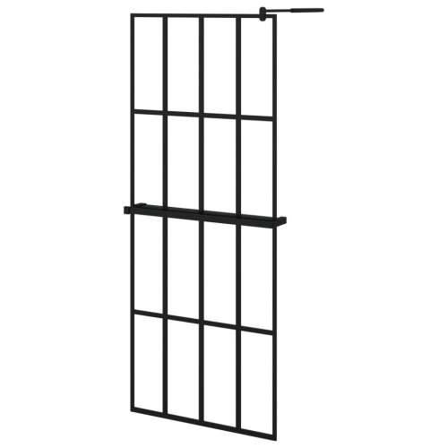 Pregrada za tuš s policom crna 80 x 195 cm s mutnim staklom ESG - *Transparent*an 80 x 195 cm Mreže 4 x 4 Cijena
