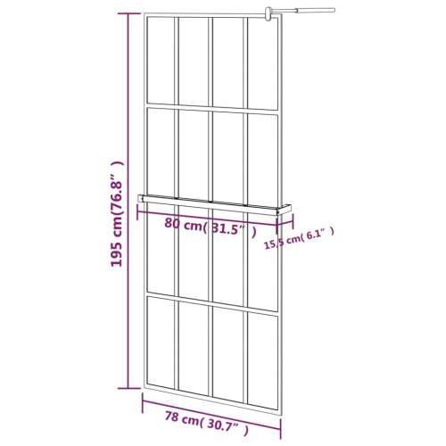Pregrada za tuš s policom crna 80 x 195 cm s mutnim staklom ESG - Transparentan 80 x 195 cm Mreže 4 x 4 Cijena
