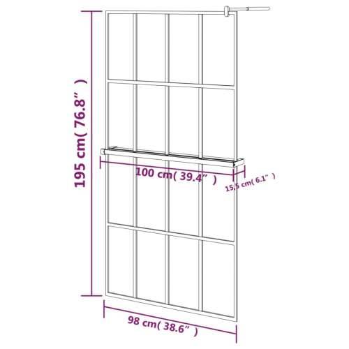 Pregrada za tuš s policom crna 100x195 cm staklo ESG i aluminij - Matirano 100 x 195 cm Mreže 4 x 4 Cijena