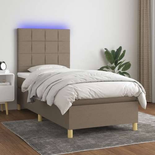 Krevet box spring s madracem LED smeđesivi 90x190 cm tkanina - Sivo-smeđa 90 x 190 cm Blok s kvadratima Cijena