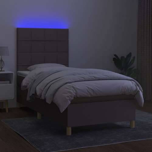 Krevet box spring s madracem LED smeđesivi 90x190 cm tkanina - Sivo-smeđa 90 x 190 cm Blok s kvadratima Cijena