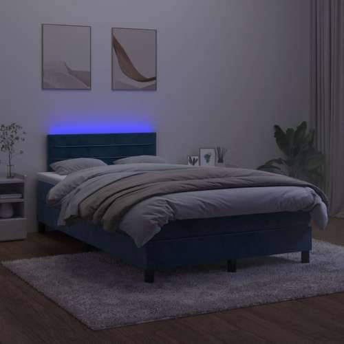Krevet s oprugama i madracem LED tamnoplavi 120 x 190 cm baršun - Tamno plava 120 x 190 cm vodoravne pruge Cijena