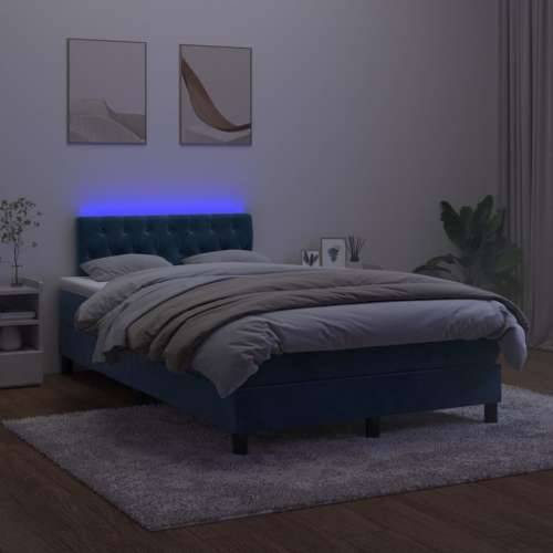 Krevet s oprugama i madracem LED tamnoplavi 120 x 190 cm baršun - Tamno plava 120 x 190 cm Dizajn s gumbima Cijena