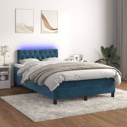 Krevet s oprugama i madracem LED tamnoplavi 120 x 190 cm baršun - Tamno plava 120 x 190 cm Dizajn s gumbima Cijena