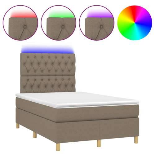 Krevet s oprugama i madracem LED smeđesivi 120x190cm od tkanine - Sivo-smeđa 120 x 190 cm Dizajn s gumbima Cijena