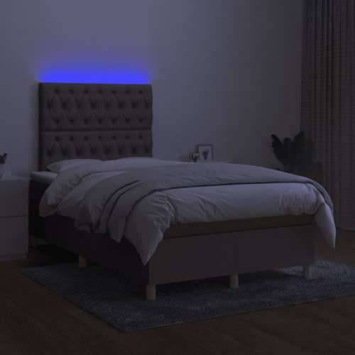 Krevet s oprugama i madracem LED smeđesivi 120x190cm od tkanine - Sivo-smeđa 120 x 190 cm Dizajn s gumbima Cijena