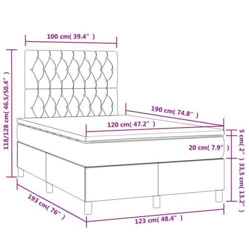 Krevet s oprugama i madracem LED smeđesivi 120x190cm od tkanine - Sivo-smeđa 120 x 190 cm Dizajn s gumbima Cijena