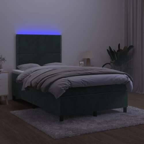 Krevet s oprugama i madracem LED tamnozelenim 120x190 cm baršun - Tamnozelena 120 x 190 cm Obično s čavlima Cijena