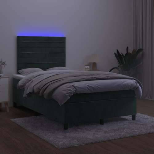 Krevet s oprugama i madracem LED tamnozelenim 120x190 cm baršun - Tamnozelena 120 x 190 cm vodoravne pruge Cijena