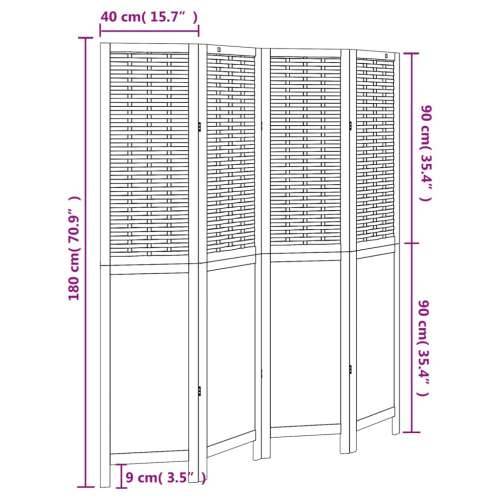 Paravan - Sobna pregrada s 4 panela bijela od masivnog drva paulovnije - 40 x 180 cm 4 Cijena