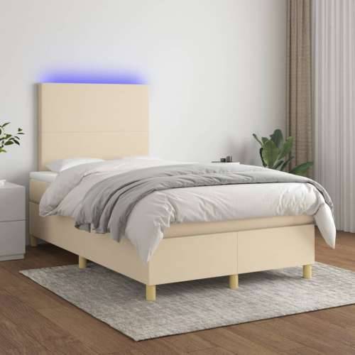 Krevet s oprugama i madracem LED krem 120 x 190 cm od tkanine - Krema 120 x 190 cm Gladak dizajn Cijena