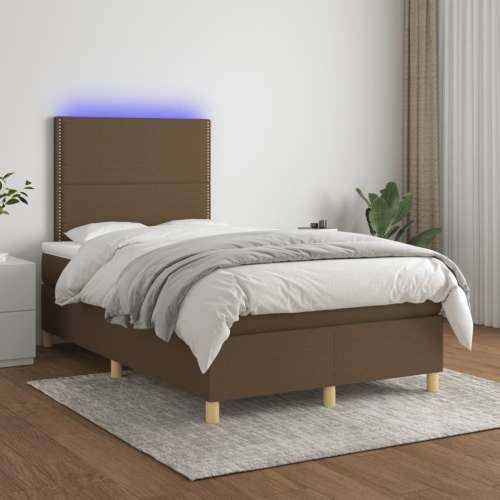 Krevet s oprugama i madracem LED tamnosmeđi 120x190 cm tkanina - Tamno smeđa 120 x 190 cm Obično s čavlima Cijena