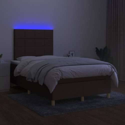 Krevet s oprugama i madracem LED tamnosmeđi 120x190 cm tkanina - Tamno smeđa 120 x 190 cm Blok s kvadratima Cijena