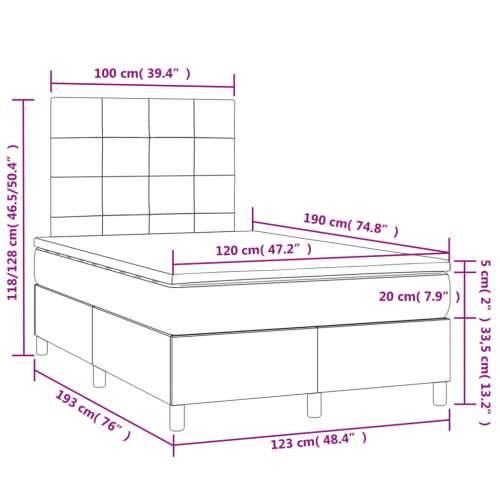 Krevet s oprugama i madracem LED tamnosmeđi 120x190 cm tkanina - Tamno smeđa 120 x 190 cm Blok s kvadratima Cijena