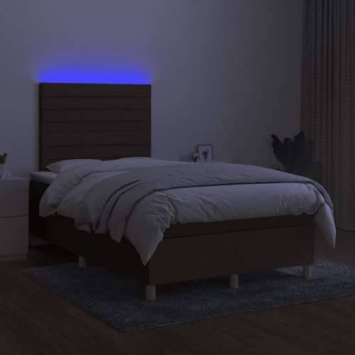 Krevet s oprugama i madracem LED tamnosmeđi 120x190 cm tkanina - Tamno smeđa 120 x 190 cm vodoravne pruge Cijena