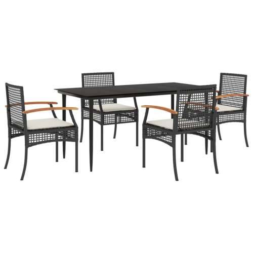 Vrtna garnitura - 5-dijelni vrtni blagovaonski set s jastucima od poliratana crni - Crna 160 x 80 x 74 cm 4 Cijena