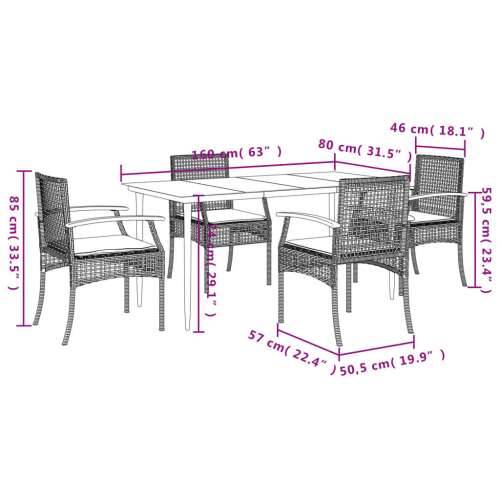 Vrtna garnitura - 5-dijelni vrtni blagovaonski set s jastucima od poliratana crni - Crna 160 x 80 x 74 cm 4 Cijena