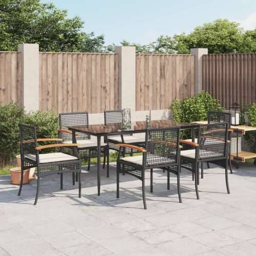 Vrtna garnitura - 7-dijelni vrtni blagovaonski set s jastucima crni od poliratana - Crna 160 x 80 x 74 cm 6 Cijena