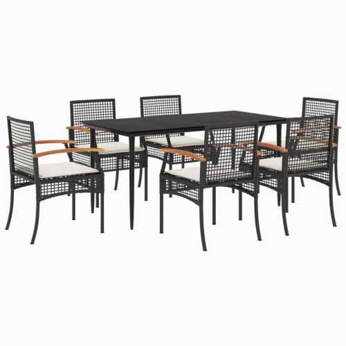 Vrtna garnitura - 7-dijelni vrtni blagovaonski set s jastucima crni od poliratana - Crna 160 x 80 x 74 cm 6 Cijena