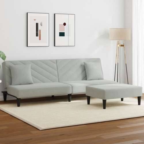 2-dijelni set sofa s jastucima svjetlosivi baršunasti - Svjetlosiva Bez naslona za ruke Cijena