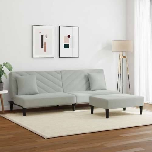 2-dijelni set sofa s jastucima svjetlosivi baršunasti - Svjetlosiva Bez naslona za ruke Cijena