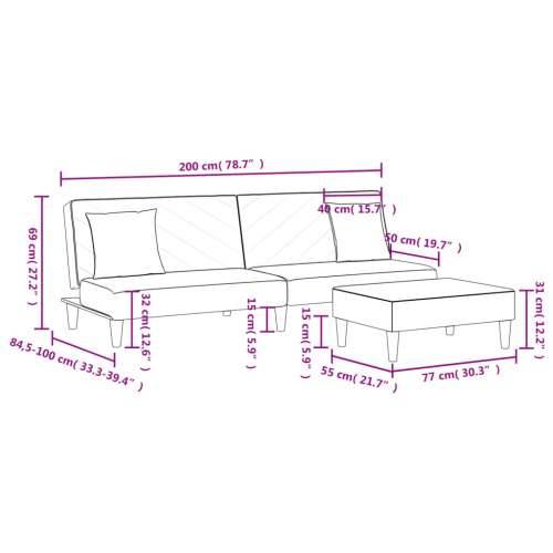 2-dijelni set sofa s jastucima svjetlosivi baršunasti - Svjetlosiva Bez naslona za ruke Cijena