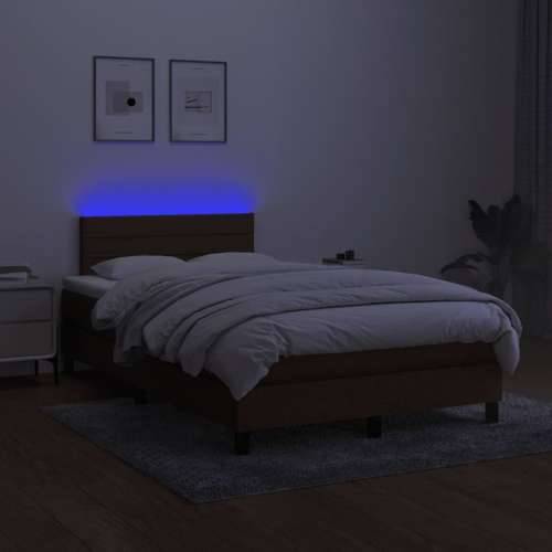 Krevet s oprugama i madracem LED tamnosmeđi 120x190 cm tkanina - Tamno smeđa 120 x 190 cm vodoravne pruge Cijena