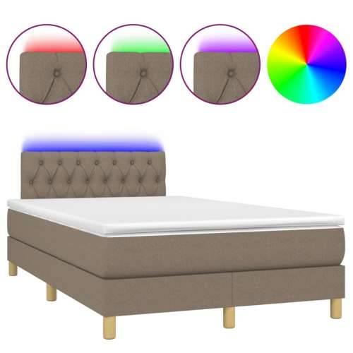 Krevet s oprugama i madracem LED smeđesivi 120x190cm od tkanine - Sivo-smeđa 120 x 190 cm Dizajn s gumbima Cijena