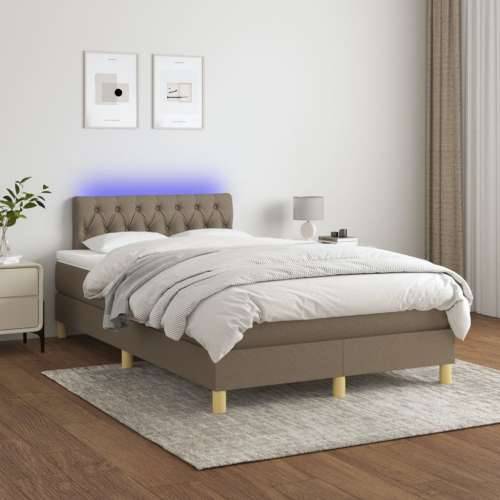 Krevet s oprugama i madracem LED smeđesivi 120x190cm od tkanine - Sivo-smeđa 120 x 190 cm Dizajn s gumbima Cijena