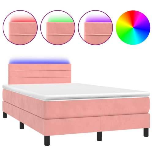 Krevet box spring s madracem LED ružičasti 120x190cm baršunasti - Ružičasta 120 x 190 cm vodoravne pruge Cijena
