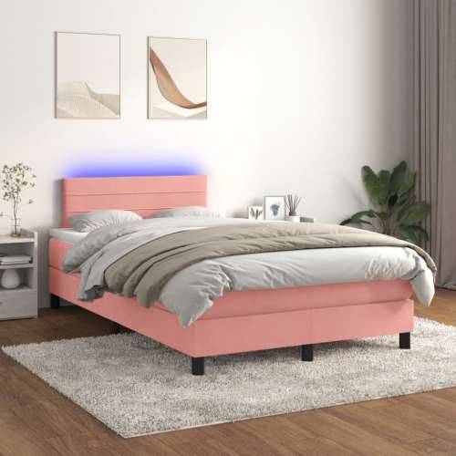 Krevet box spring s madracem LED ružičasti 120x190cm baršunasti - Ružičasta 120 x 190 cm vodoravne pruge Cijena