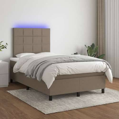 Krevet s oprugama i madracem LED smeđesivi 120x190cm od tkanine - Sivo-smeđa 120 x 190 cm Blok s kvadratima Cijena