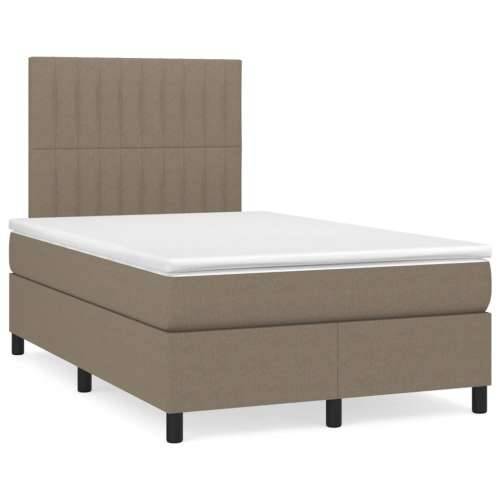 Krevet s oprugama i madracem LED smeđesivi 120x190cm od tkanine - Sivo-smeđa 120 x 190 cm Okomite pruge Cijena