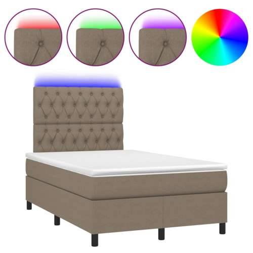 Krevet s oprugama i madracem LED smeđesivi 120x190cm od tkanine - Sivo-smeđa 120 x 190 cm Dizajn s gumbima Cijena