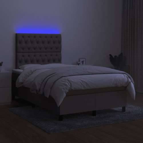 Krevet s oprugama i madracem LED smeđesivi 120x190cm od tkanine - Sivo-smeđa 120 x 190 cm Dizajn s gumbima Cijena