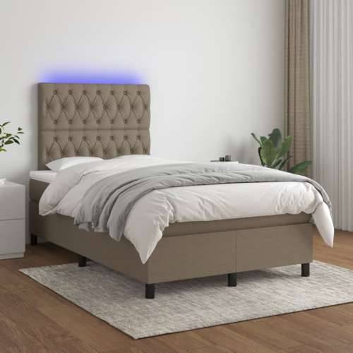 Krevet s oprugama i madracem LED smeđesivi 120x190cm od tkanine - Sivo-smeđa 120 x 190 cm Dizajn s gumbima Cijena