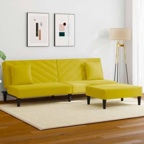 2-dijelni set sofa s jastucima žuti baršunasti - Žuta Bez naslona za ruke Cijena