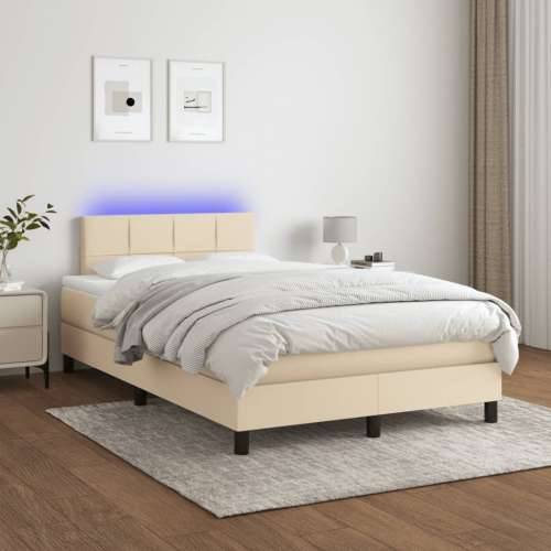 Krevet s oprugama i madracem LED krem 120 x 190 cm od tkanine - Krema 120 x 190 cm Blok s kvadratima Cijena