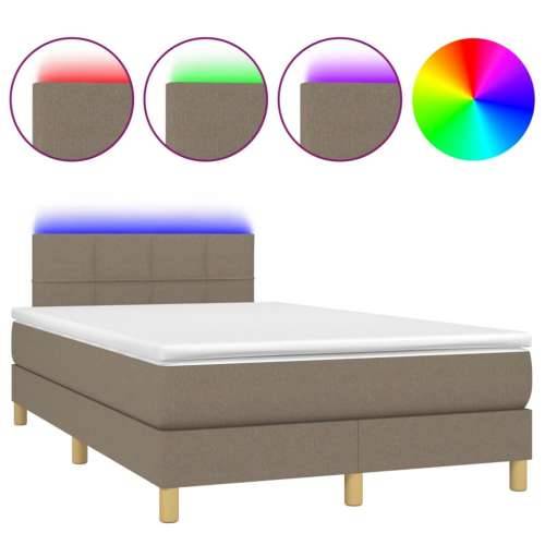 Krevet s oprugama i madracem LED smeđesivi 120x190cm od tkanine - Sivo-smeđa 120 x 190 cm Blok s kvadratima Cijena