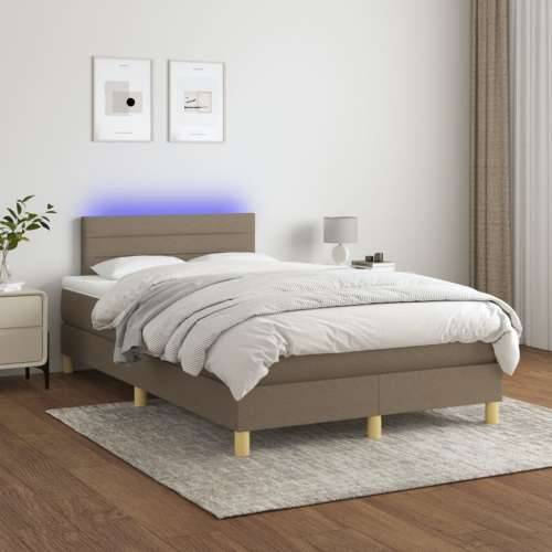 Krevet s oprugama i madracem LED smeđesivi 120x190cm od tkanine - Sivo-smeđa 120 x 190 cm vodoravne pruge Cijena