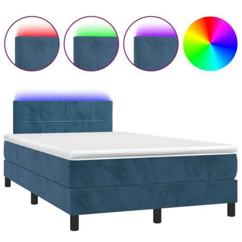 Krevet s oprugama i madracem LED tamnoplavi 120 x 190 cm baršun - Tamno plava 120 x 190 cm Blok s kvadratima Cijena